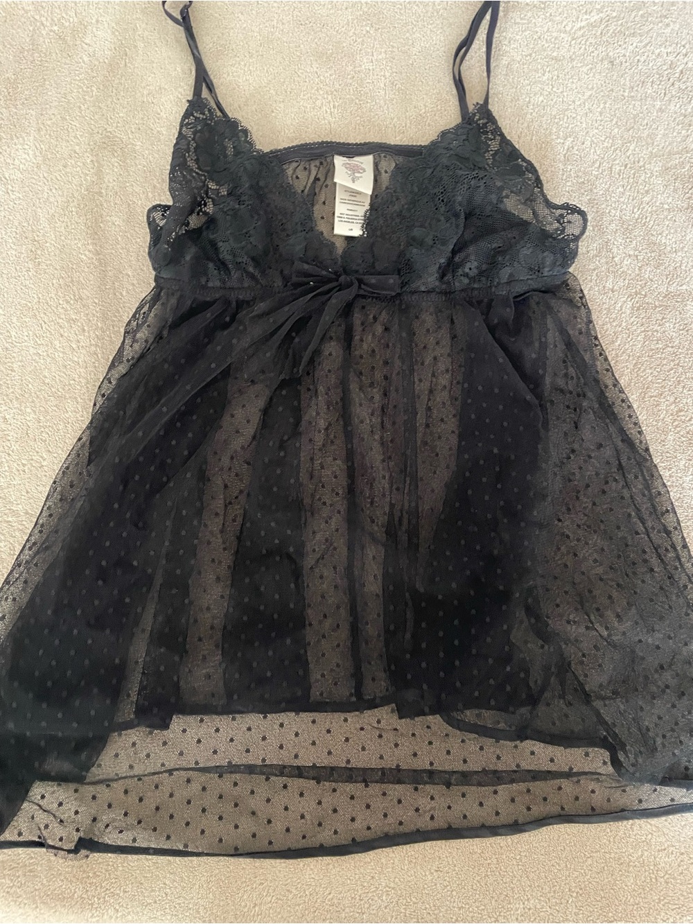 In Bloom Black Lace & Polka Dot Mesh Chemise Cami Lingerie